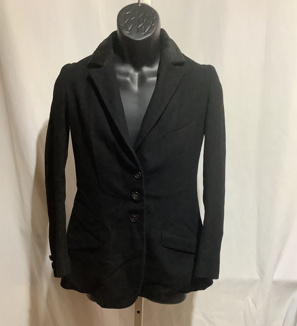 Vintage Black Wool Riding Jacket Velvet Collar Riding Coat Equestrian Blazer